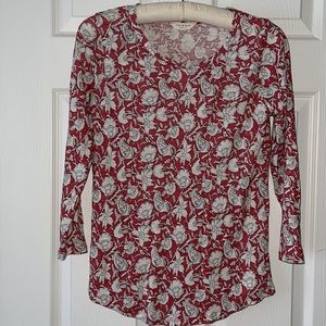 Lucky Brand Rose Pink Floral Knit 3/4 Sleeve Top Size Small